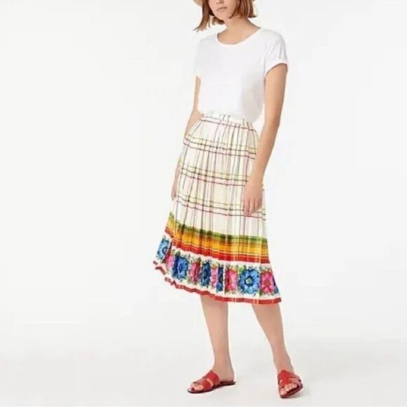 NWT J.Crew Pleated Midi Skirt with Floral Border Size 10 - Picture 1 of 11